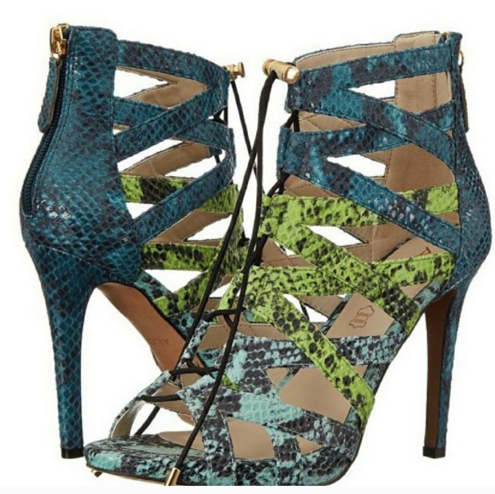 Aldo Green & Blue Snakeskin Cut-Out Lace-Up Shoes Size 7.5